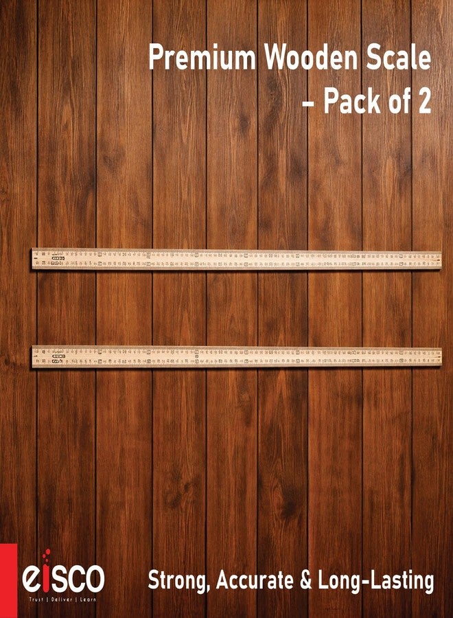 إيسكو مسطرة خشبية فاخرة من إيسكو بطول متر واحد (100 سم)، قراءة أفقية معكوسة على كل طرف، عبوة من قطعتين - Image 4